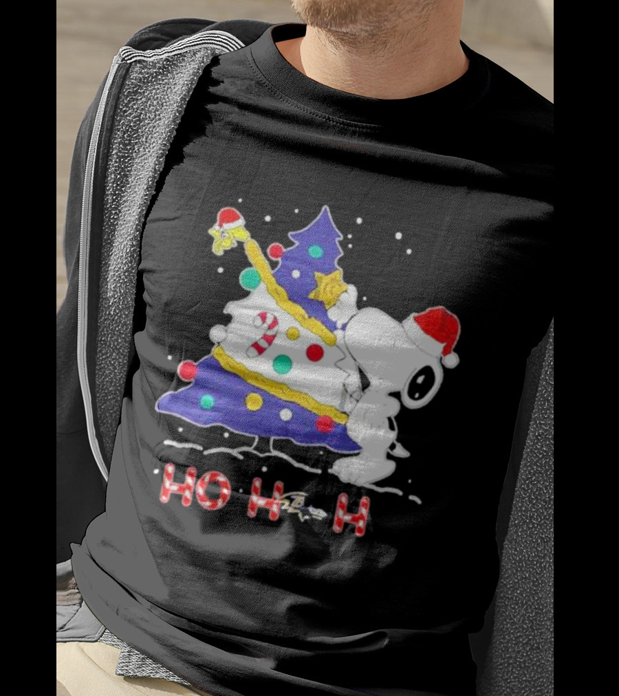 Ho Ho Ho Snoopy Woodstock Christmas Tree Baltimore Ravens T-Shirt