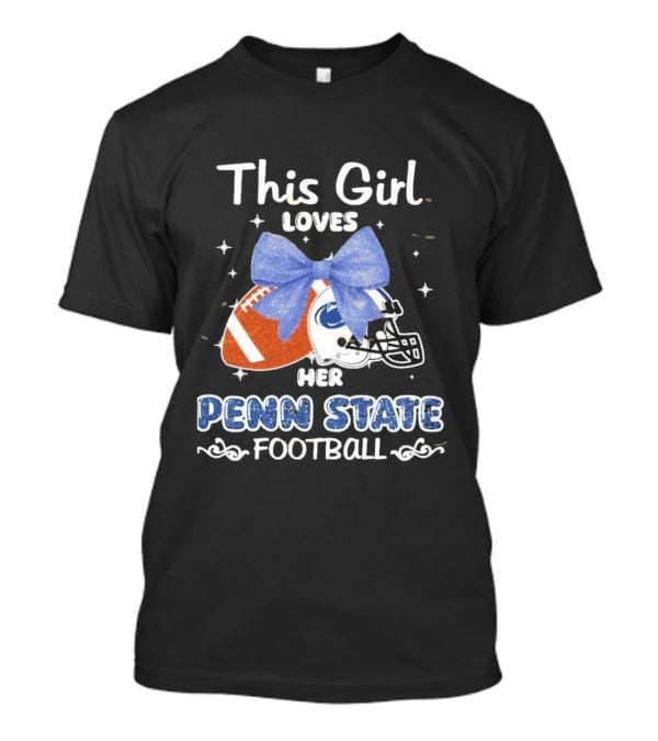 This Girl Loves Her Penn State Football With Bow And Stars T-Shirt