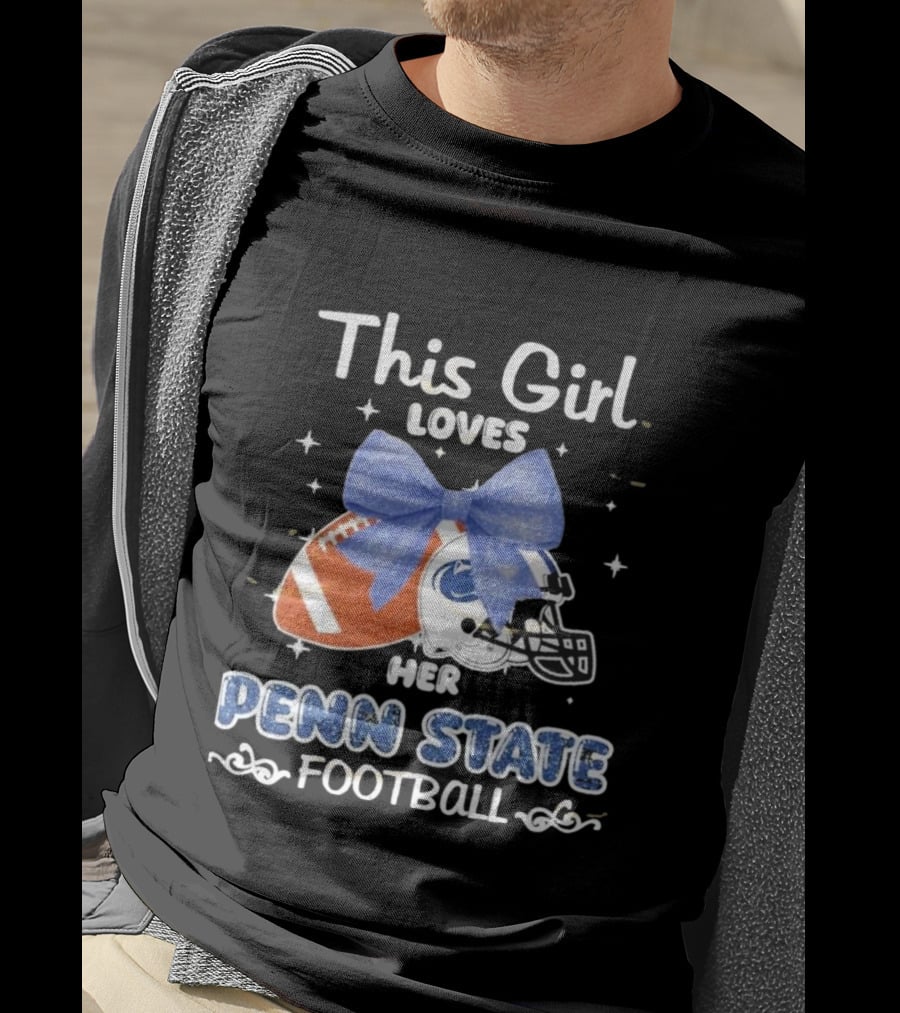 This Girl Loves Her Penn State Football With Bow And Stars T-Shirt