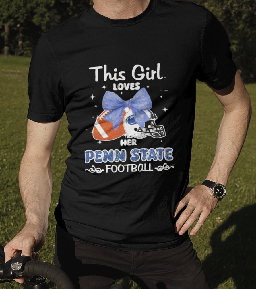 This Girl Loves Her Penn State Football With Bow And Stars T-Shirt