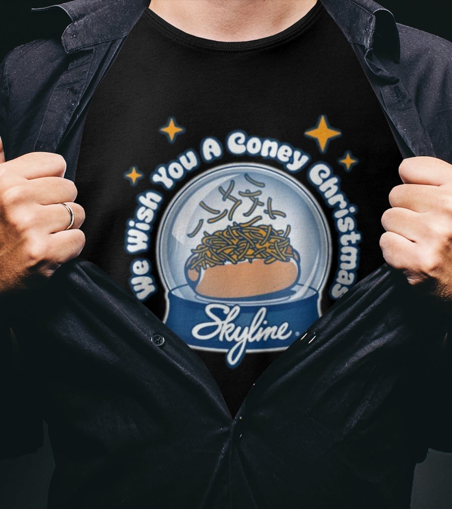 We Wish You A Coney Christmas Snow Globe Skyline Chili T-Shirt