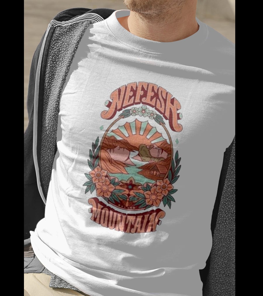 Nefesh Mountain Sunrise Scene With Cabin And Flowers T-Shirt