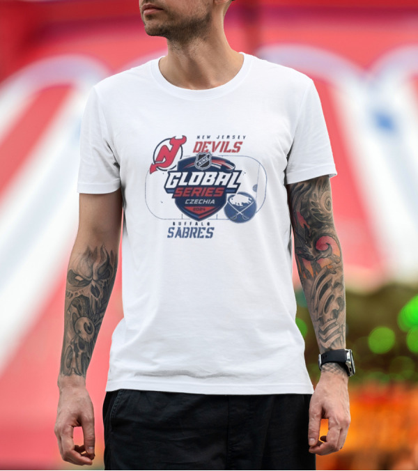 Premium T-Shirt: NHL Global Series 2024 Czechia: New Jersey Devils vs Buffalo Sabres Match Up T-Shirt NHL Global Series 2024 Czechia: New Jersey Devils vs Buffalo Sabres Match Up T-Shirt