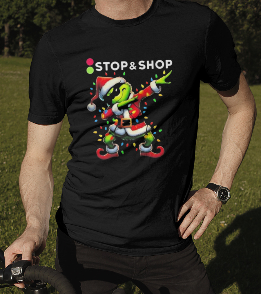 Stop And Shop Grinch Dabbing Santa Lights Merry Christmas T-Shirt