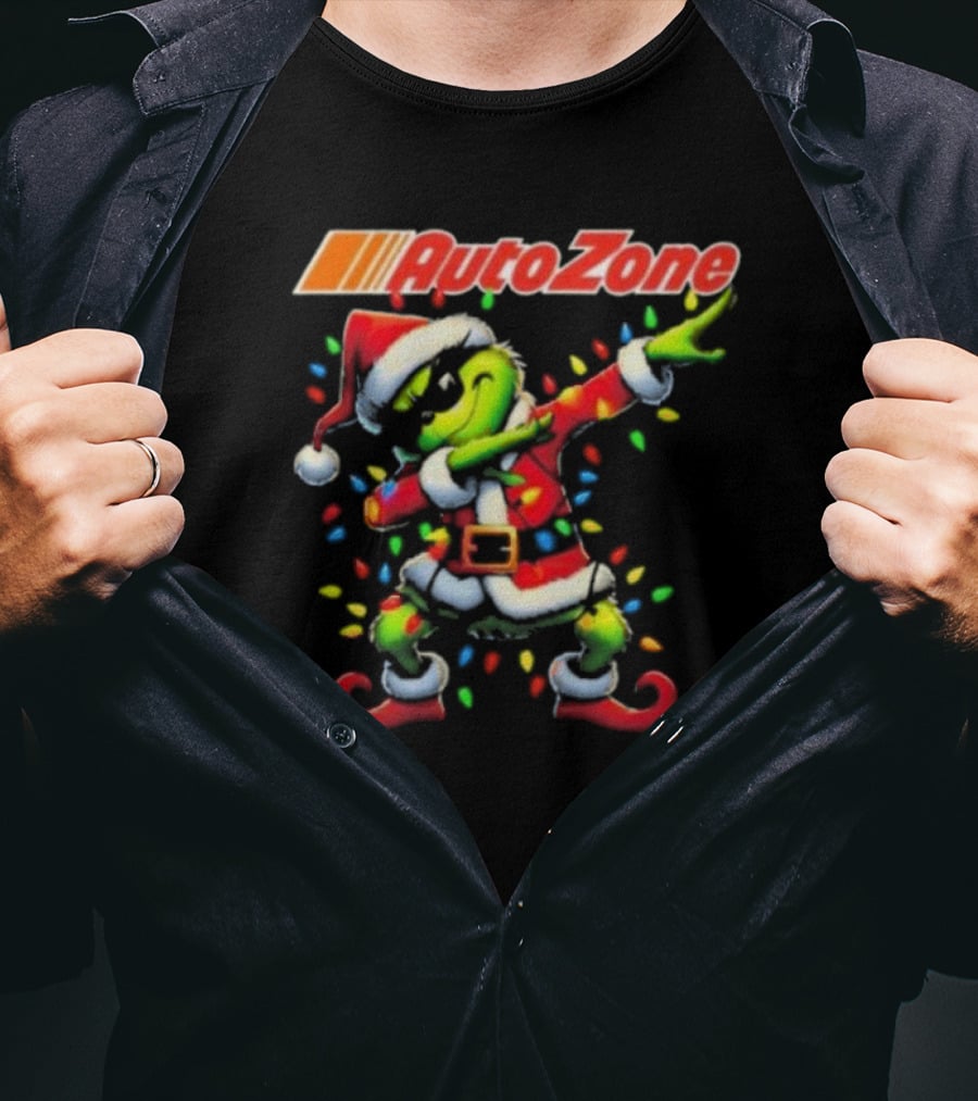 Santa Grinch Dabbing With AutoZone Logo Merry Christmas T-Shirt