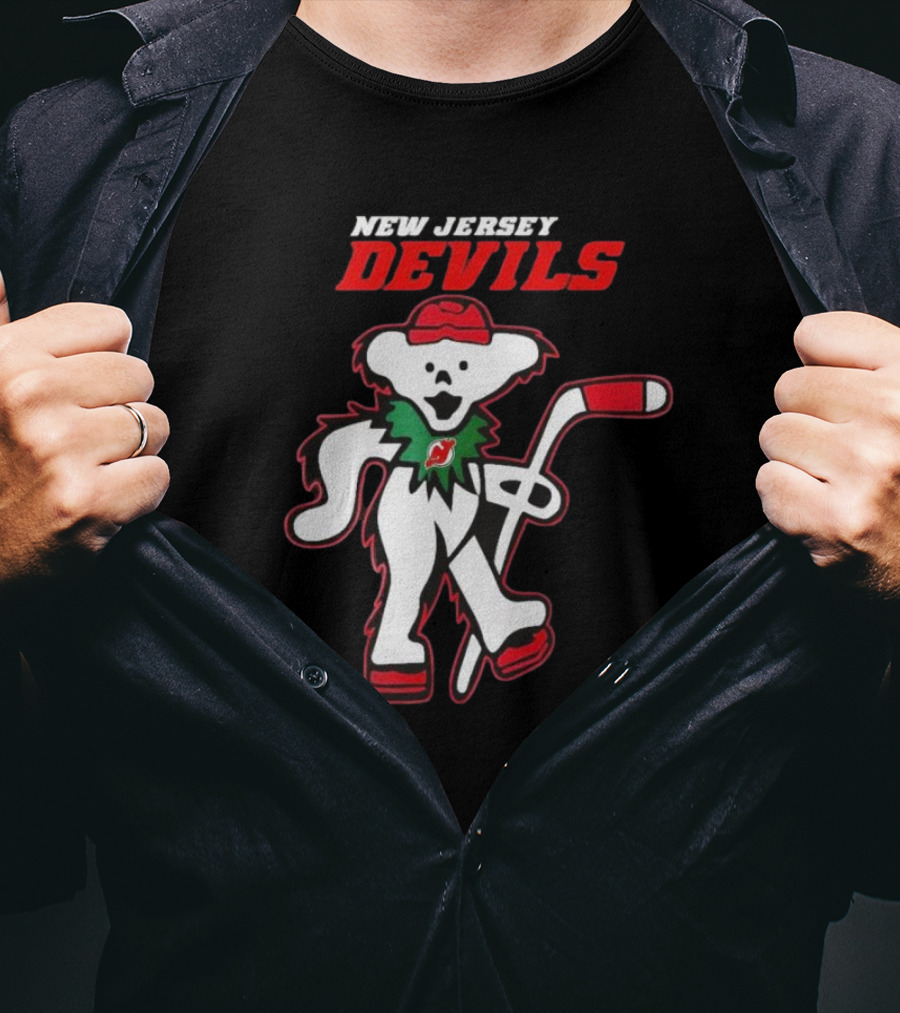 New Jersey Devils Hockey Grateful Dead Bear T-Shirt