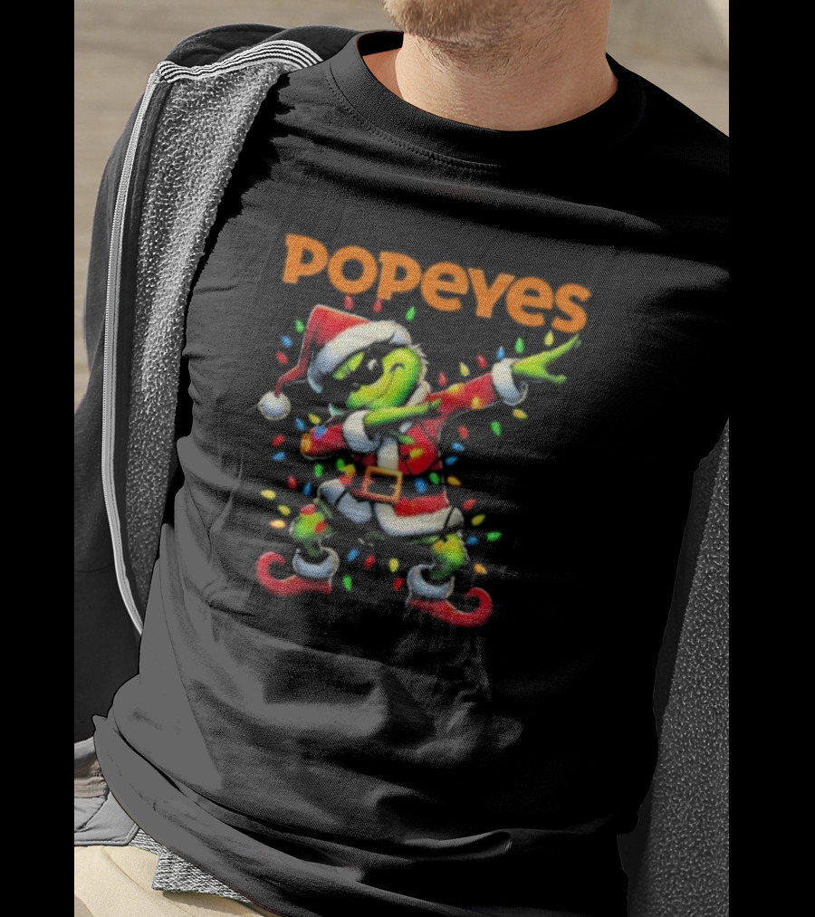 Popeyes Santa Grinch Dabbing Christmas Lights T-Shirt