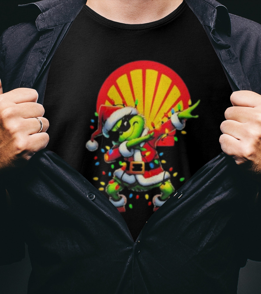 Santa Grinch Dabbing Shell Christmas Lights T-Shirt
