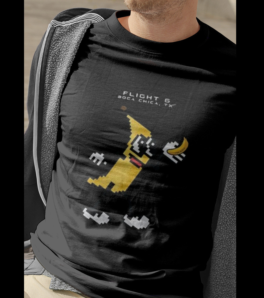 Flight 6 Boca Chica TX Pixelated Banana Character Holding A Banana T-Shirt