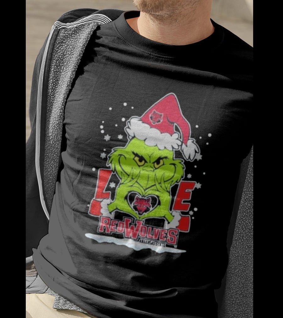 Grinch Love Arkansas State Red Wolves Christmas Football T-Shirt