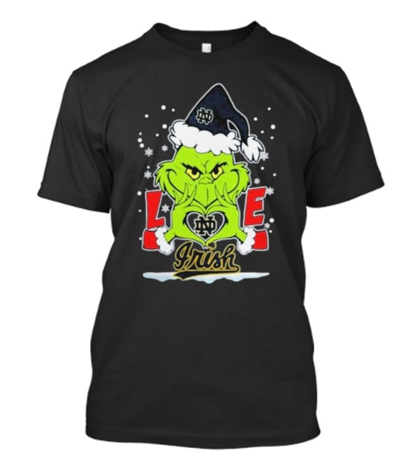 The Grinch Love Irish Notre Dame Fighting Football Christmas T-Shirt