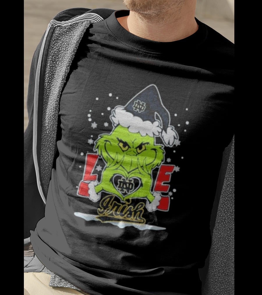 The Grinch Love Irish Notre Dame Fighting Football Christmas T-Shirt