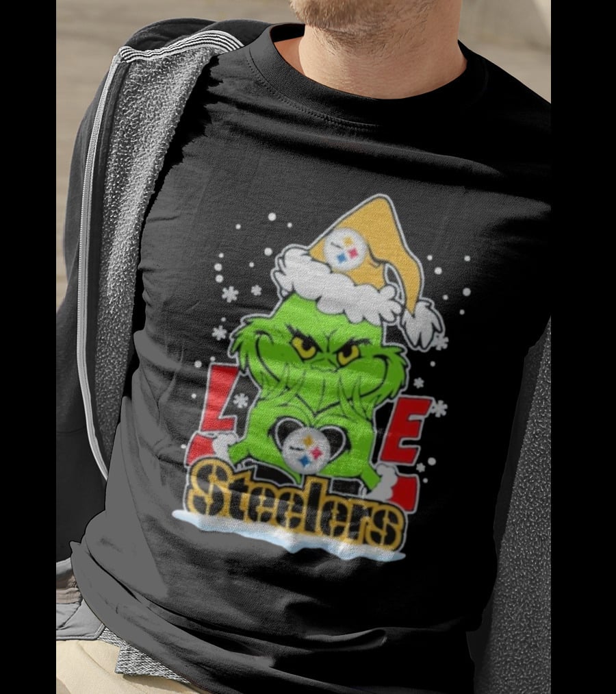 The Grinch Love Steelers Football Christmas T-Shirt