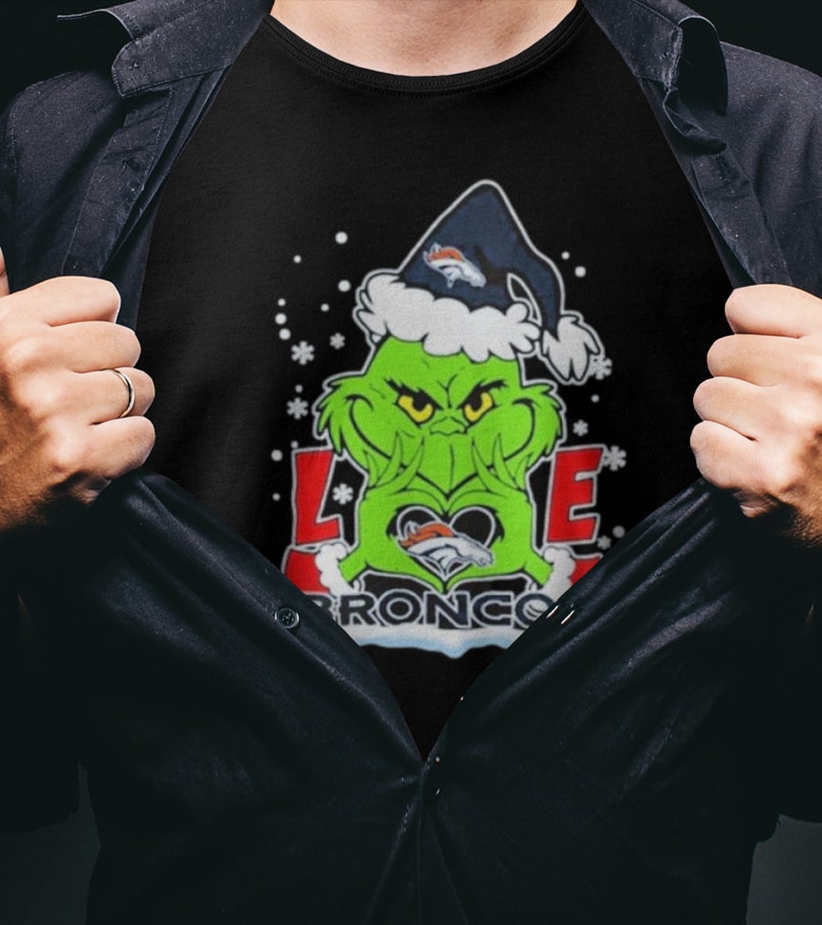 The Grinch Love Denver Broncos Christmas Football T-Shirt