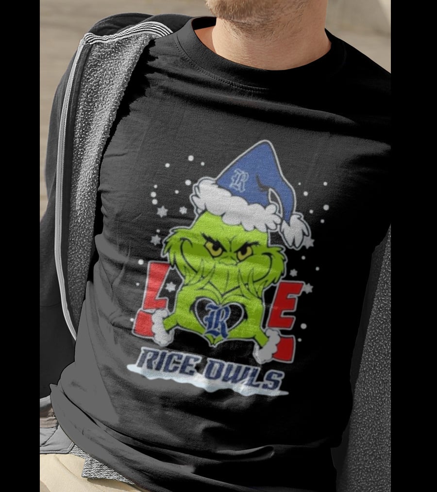 The Grinch Love Rice Owls Christmas Football T-Shirt
