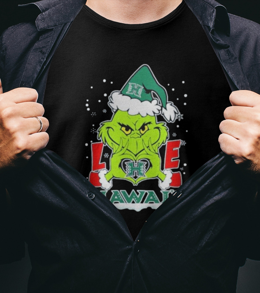 The Grinch Love Hawaii Rainbow Warriors Football Christmas T-Shirt
