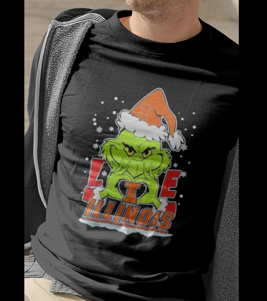 The Grinch Love Illinois Football Christmas T-Shirt