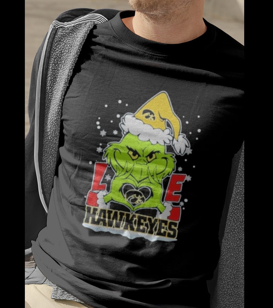 Grinch Love Hawkeyes Christmas Iowa Hawkeyes Football T-Shirt