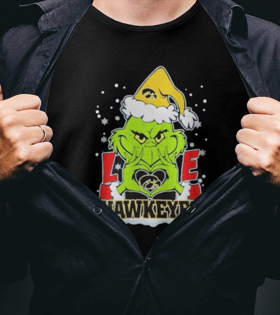 Grinch Love Hawkeyes Christmas Iowa Hawkeyes Football T-Shirt