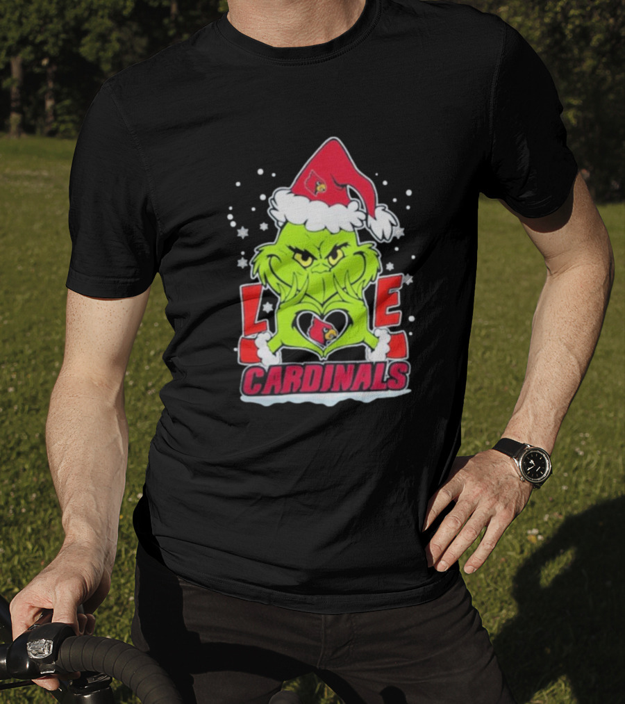 The Grinch Love Cardinals Christmas Louisville Cardinals Football T-Shirt