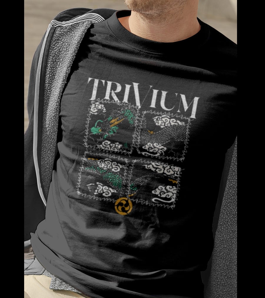 Trivium Dragon Cloud Patchwork With Spiraling T-Shirt