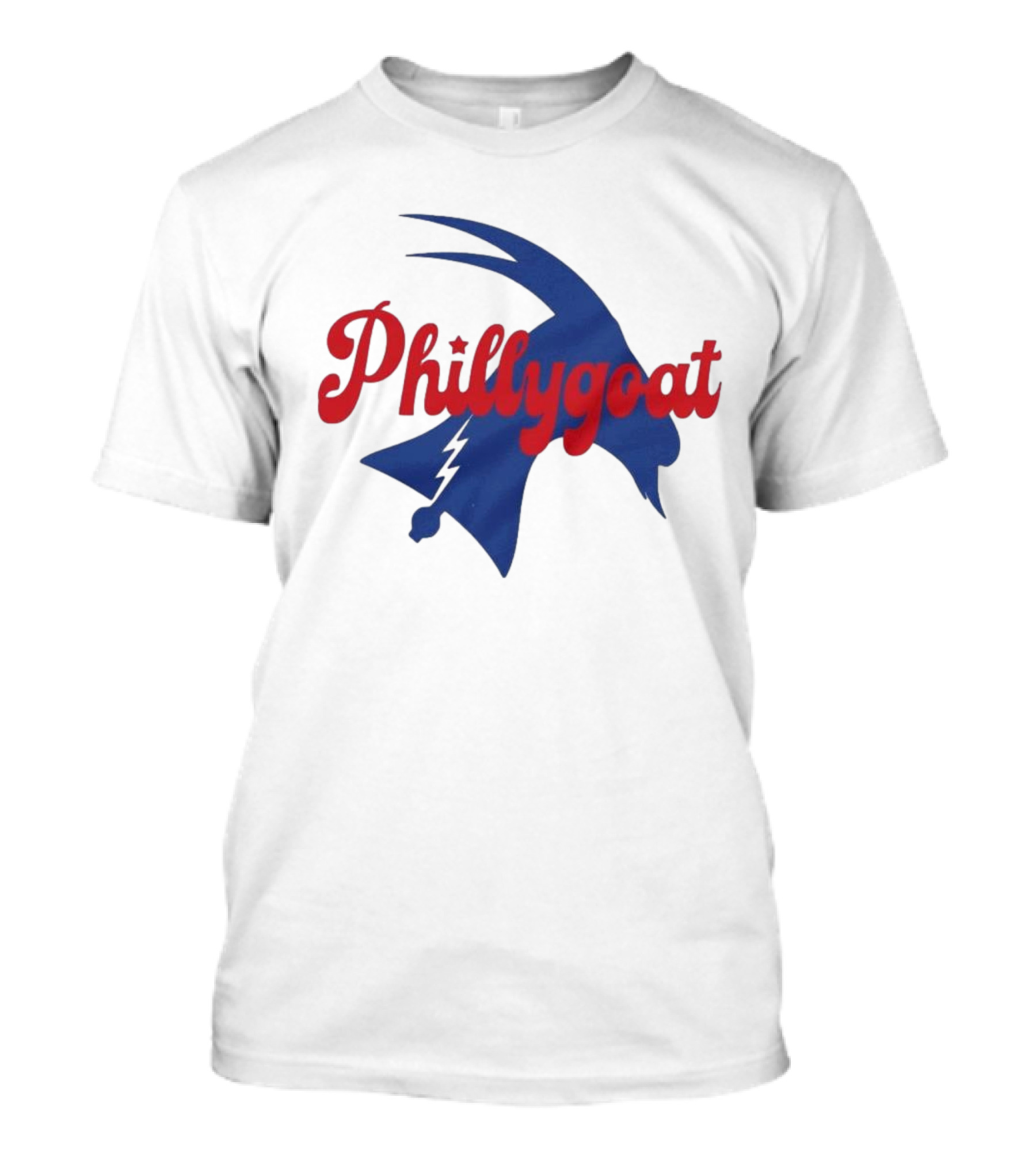 Phillygoat Red Script With Blue Goat And Lightning Bolt Elements T-Shirt