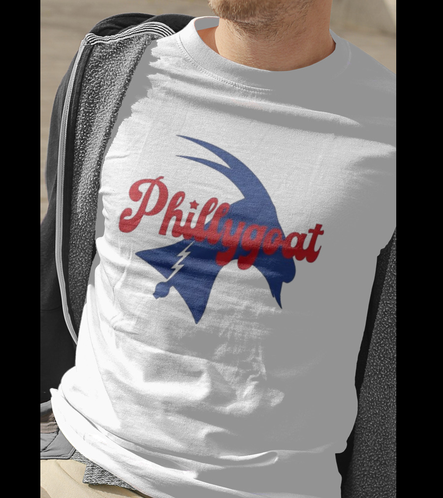 Phillygoat Red Script With Blue Goat And Lightning Bolt Elements T-Shirt
