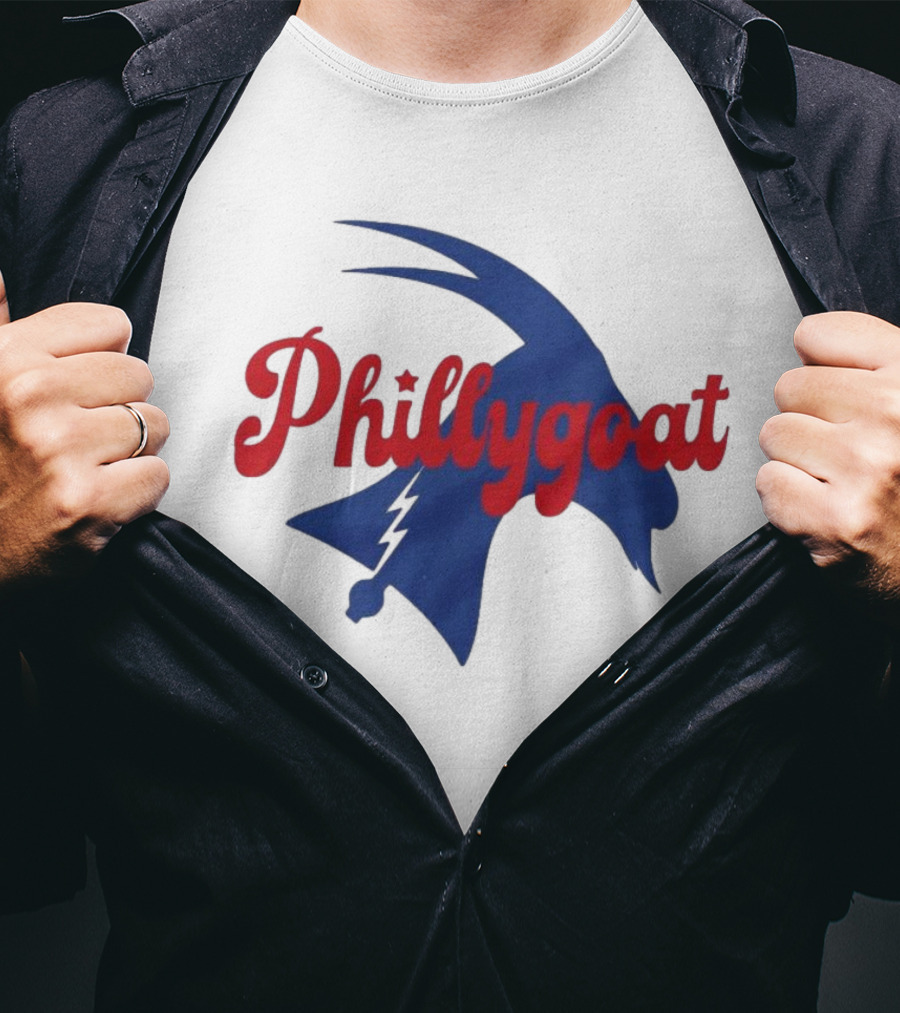 Phillygoat Red Script With Blue Goat And Lightning Bolt Elements T-Shirt