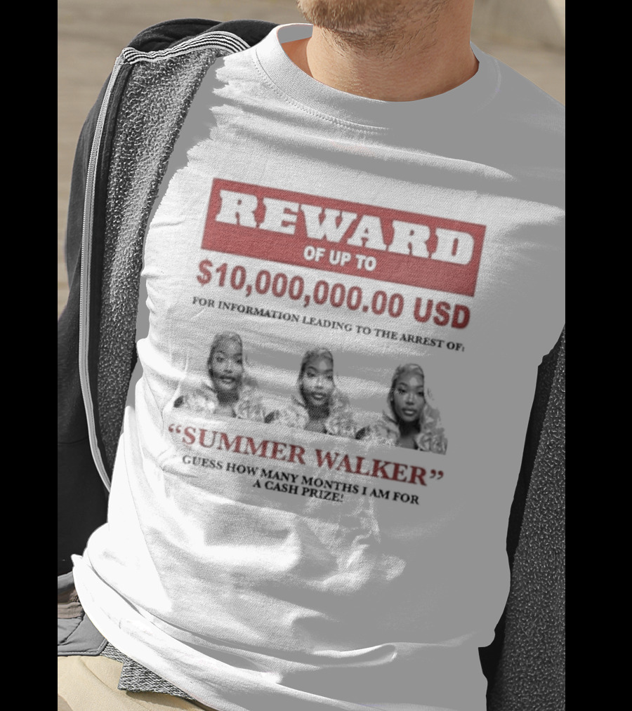 Reward Up To $10,000,000 USD For Information Arrest Of Summer Walker Guess How Many Months I Am For A Cash Prize T-Shirt