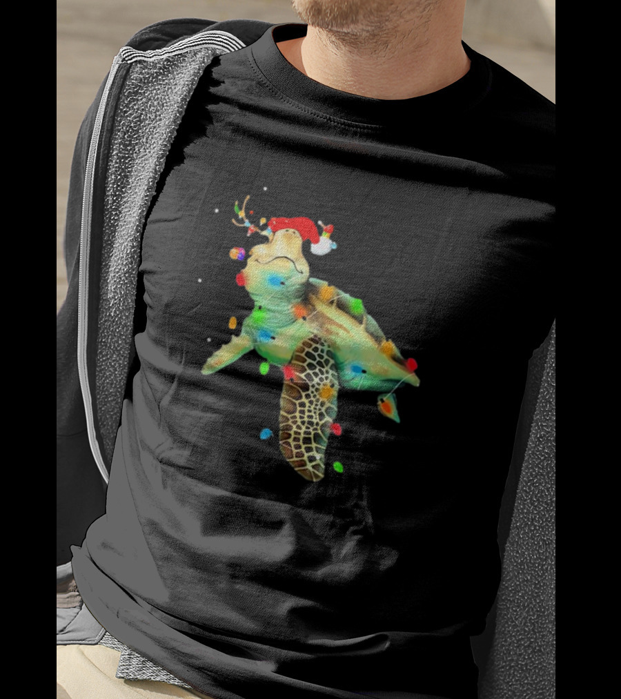 Sea Turtle Christmas Lights Santa Hat Merry Christmas T-Shirt
