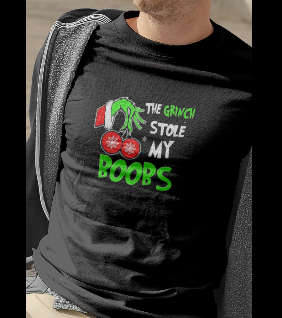 The Grinch Stole My Boobs Christmas Snowflakes Hand T-Shirt