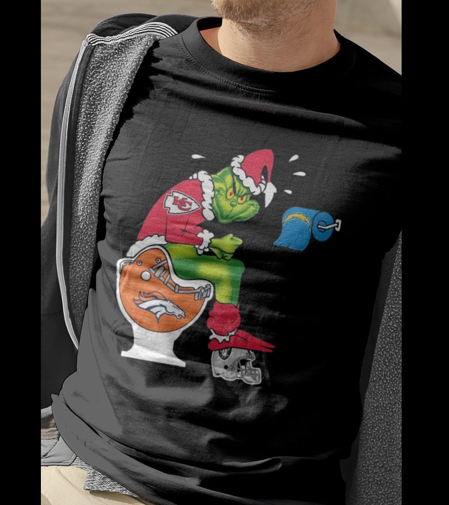 The Grinch On Toilet Kansas City Chiefs, Denver Broncos, Oakland Raiders, Chargers Christmas T-Shirt