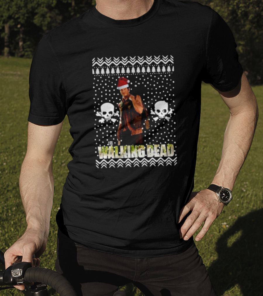 The Walking Dead Daryl Dixon Santa Hat Ugly Christmas Skulls T-Shirt