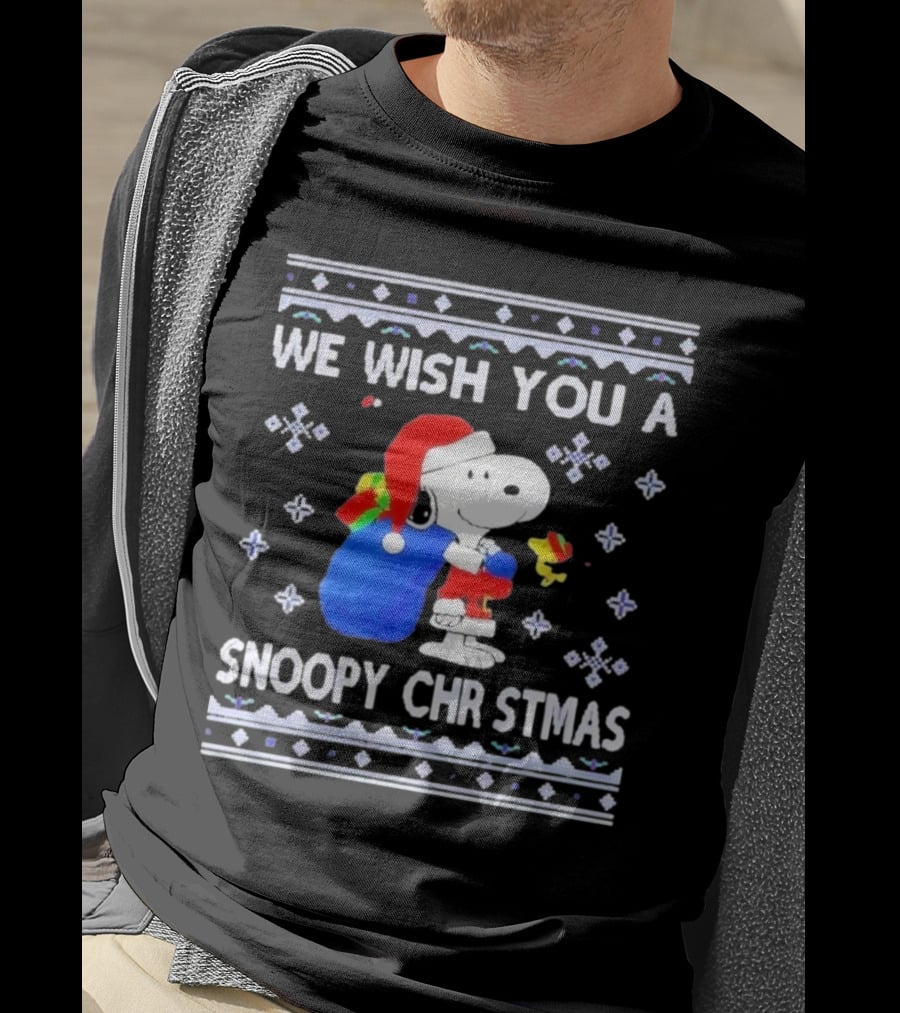 We Wish You A Snoopy Christmas Santa Hat And Gifts Peanuts Holiday T-Shirt