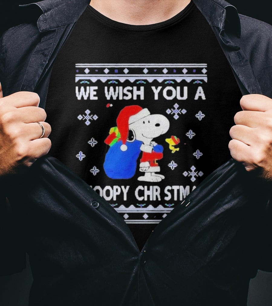 We Wish You A Snoopy Christmas Santa Hat And Gifts Peanuts Holiday T-Shirt