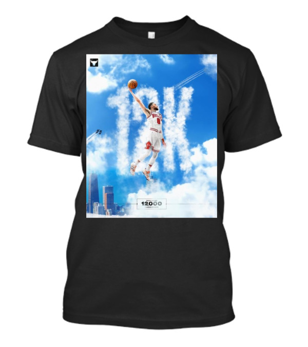 Zach LaVine Chicago Bulls 12000 Career Points Flight 8 Skyline Jumper T-Shirt