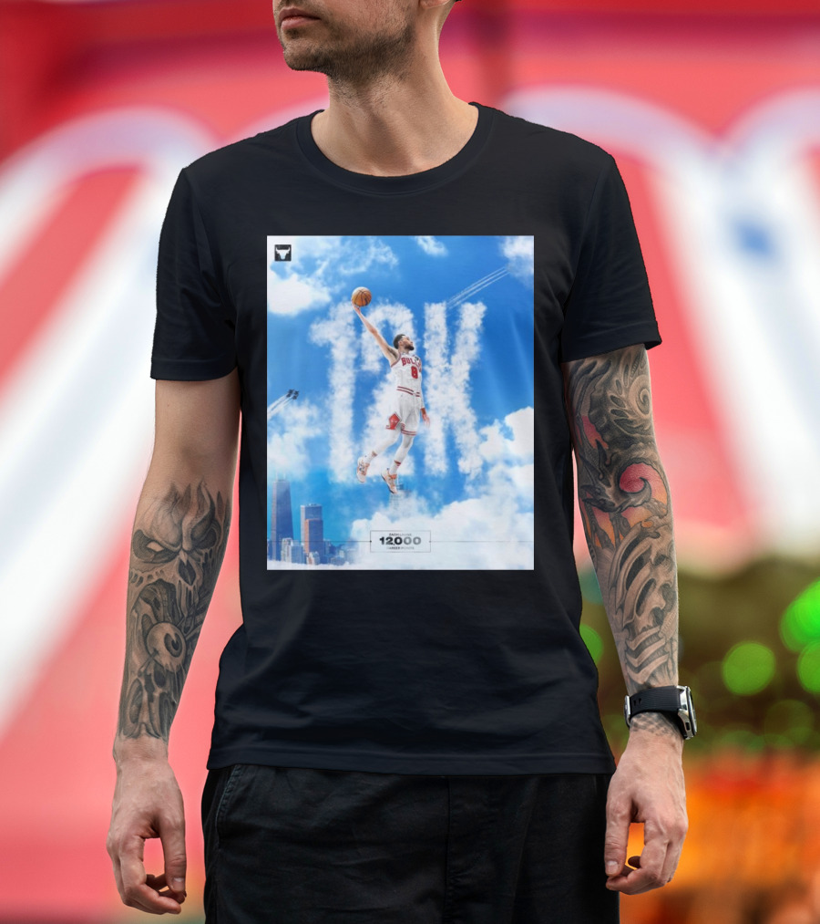 Zach LaVine Chicago Bulls 12000 Career Points Flight 8 Skyline Jumper T-Shirt