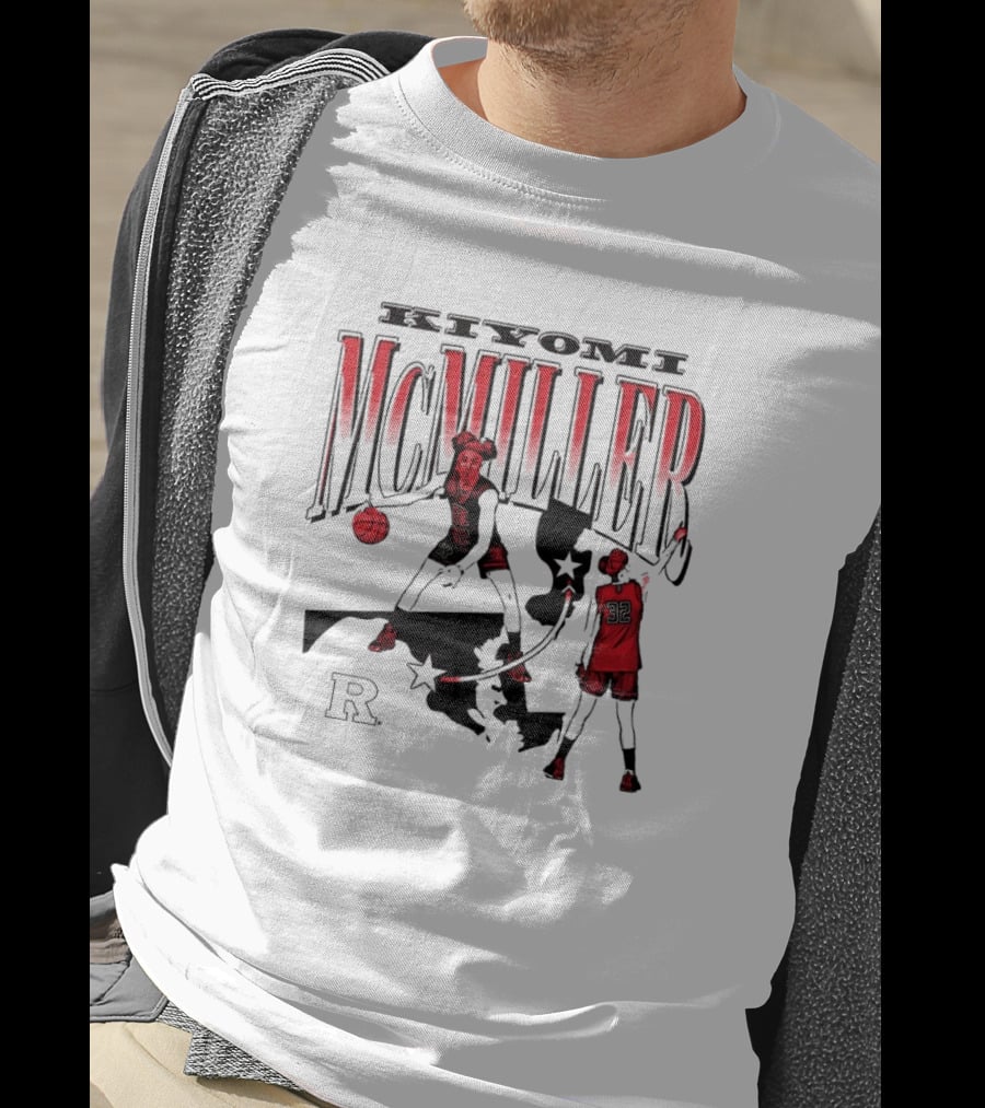 Kiyomi McMiller Rutgers Scarlet Knights Basketball Red State Map T-Shirt