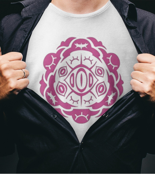 Shark Robot Sloth 2024 Pink Symmetrical Pattern With Eyes And Eyelashes T-Shirt