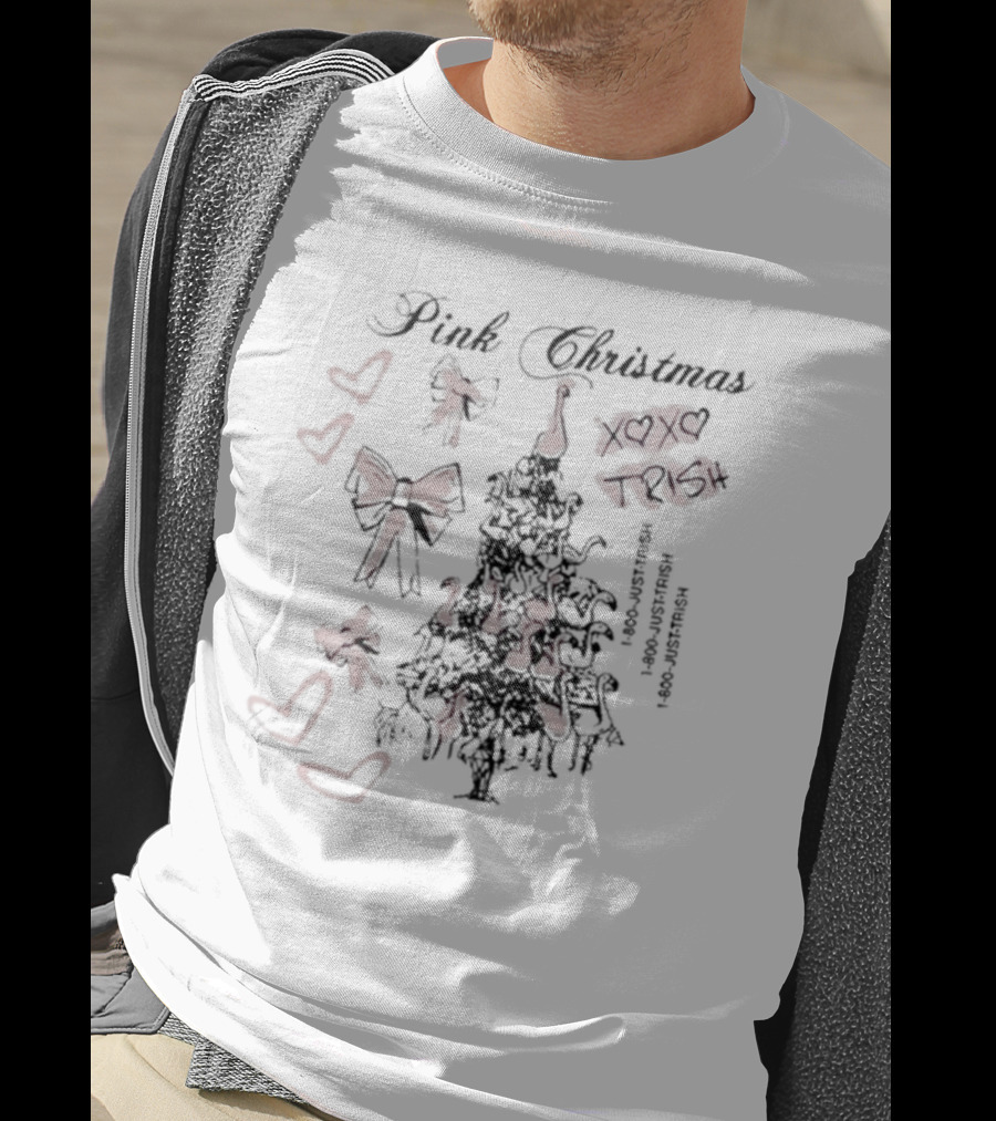 Pink Christmas Xoxo Trish Bows Hearts Just Trish 1-800-Justtrish 1-800-Justtrish T-Shirt