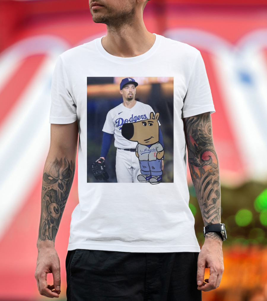 Blake Snell Los Angeles Dodgers Just a Chill Guy Enjoying Dodgers Jersey with Cartoon Character T-Shirt
