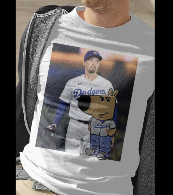 Blake Snell Los Angeles Dodgers Just A Chill Guy Enjoying Dodgers Jersey With Cartoon Character T-Shirt