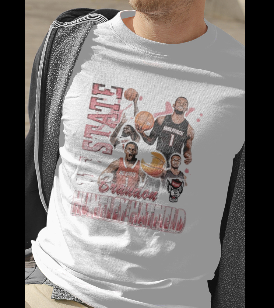 Brandon Huntley-Hatfield NC State Wolfpack 90s Retro Basketball Collage T-Shirt