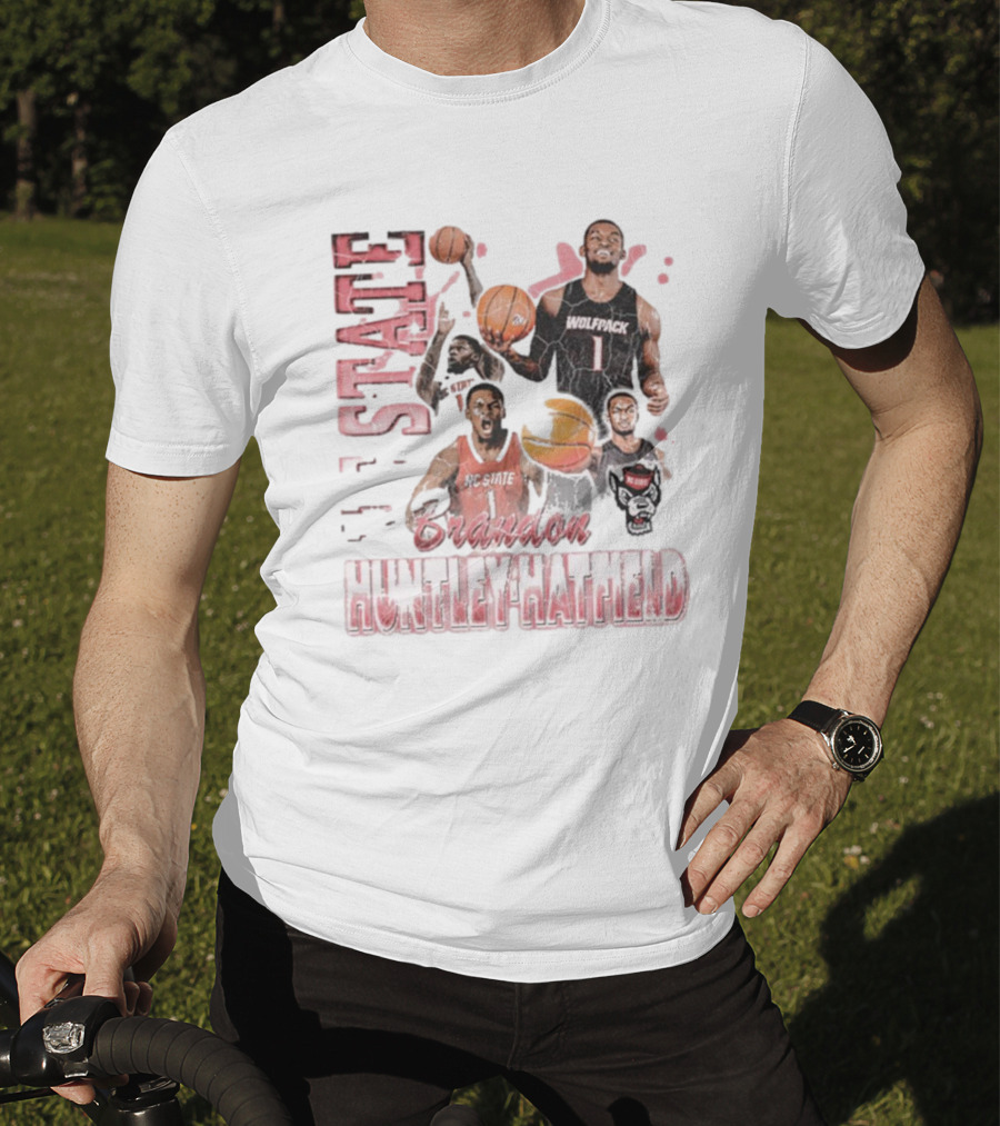 Brandon Huntley-Hatfield NC State Wolfpack 90s Retro Basketball Collage T-Shirt