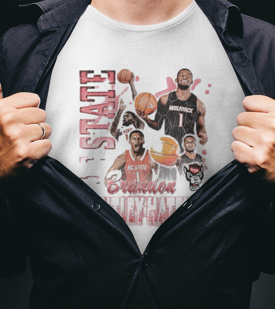 Brandon Huntley-Hatfield NC State Wolfpack 90s Retro Basketball Collage T-Shirt