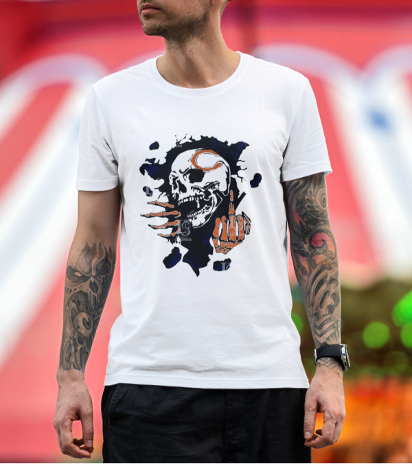 Premium T-Shirt: Chicago Bears Skull Middle Finger Logo T-Shirt Chicago Bears Skull Middle Finger Logo T-Shirt