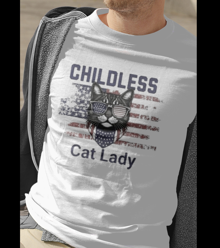 Childless Cat Lady Patriotic American Flag Cat With Sunglasses T-Shirt