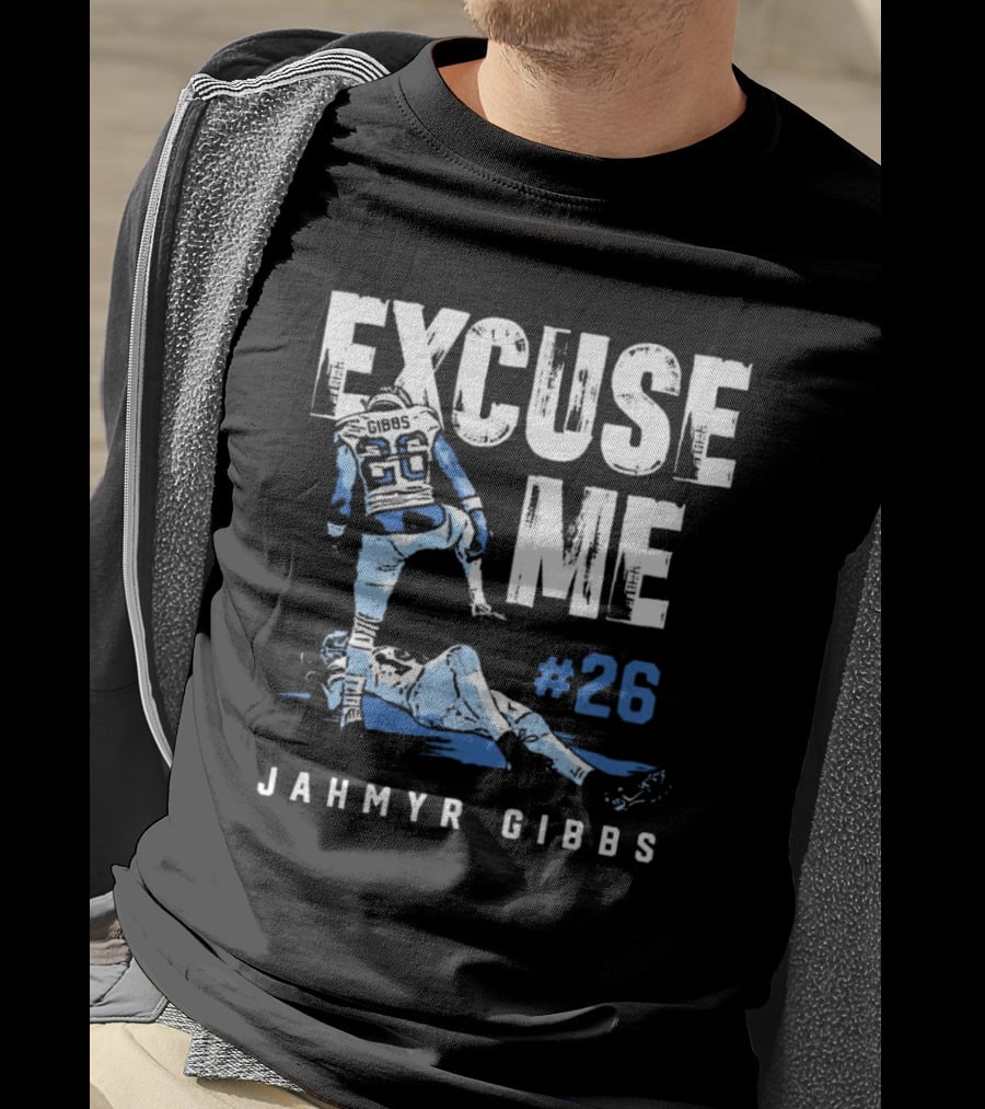 Jahmyr Gibbs #26 Excuse Me Detroit Lions NFL T-Shirt