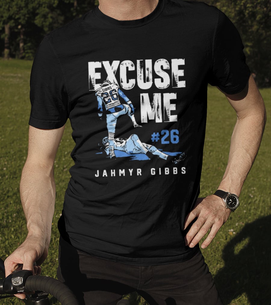 Jahmyr Gibbs #26 Excuse Me Detroit Lions NFL T-Shirt
