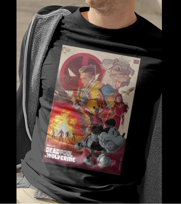 Marvel Studios Deadpool And Wolverine 2024 Mickey Mouse Crossover T-Shirt
